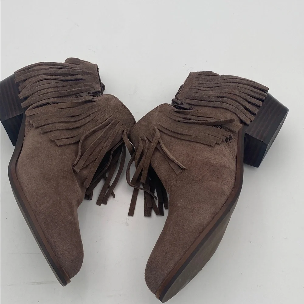 Steve Madden Brown Fringed Western Boots women 6.5M leather suede boho Festival